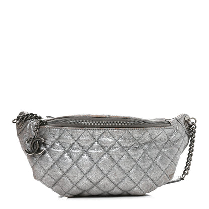 Chanel Metallic Goatskin Quilted Banane Waist Bag Fanny Pack Silver 1 of 9
