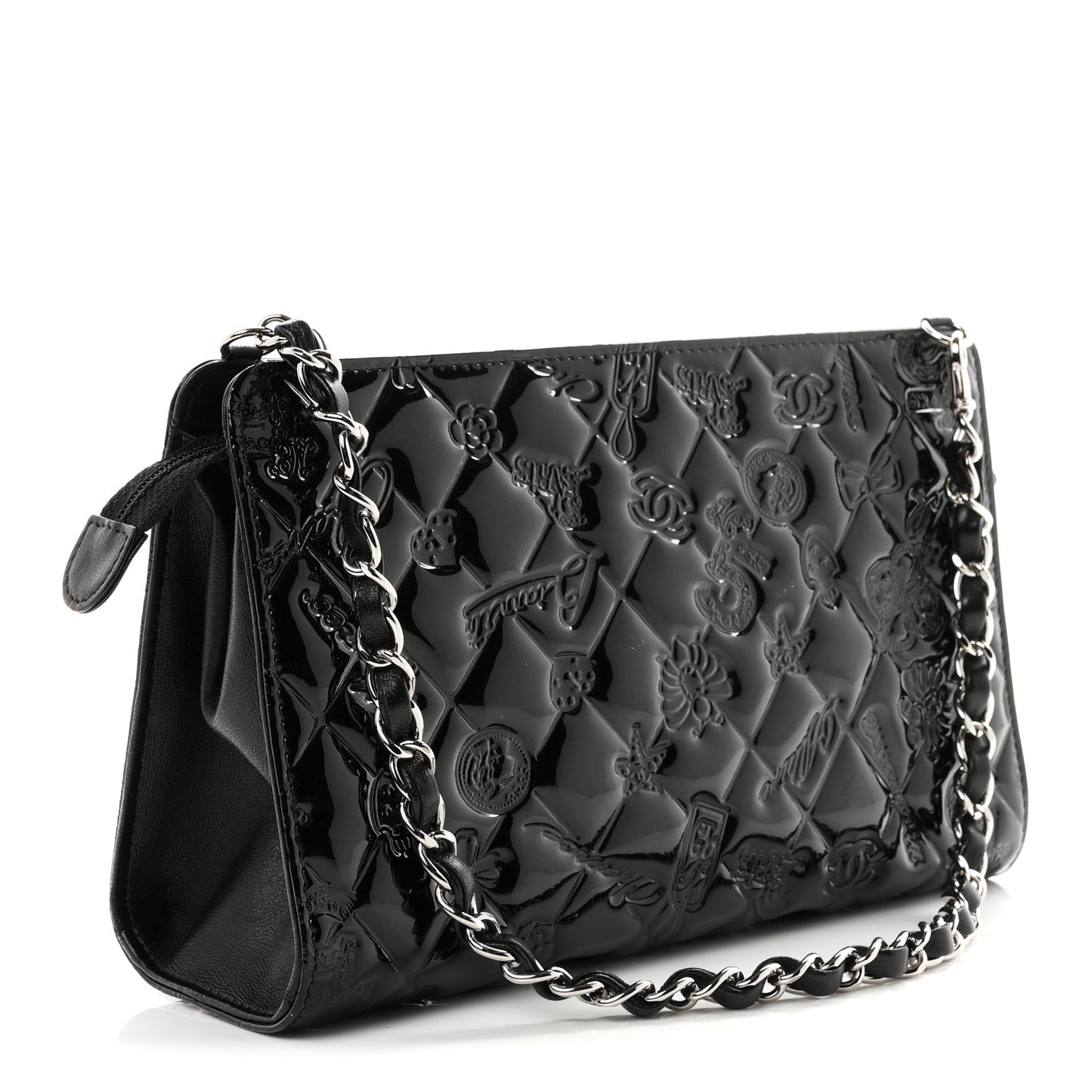 Patent Calfskin Lucky Symbols Pochette Black