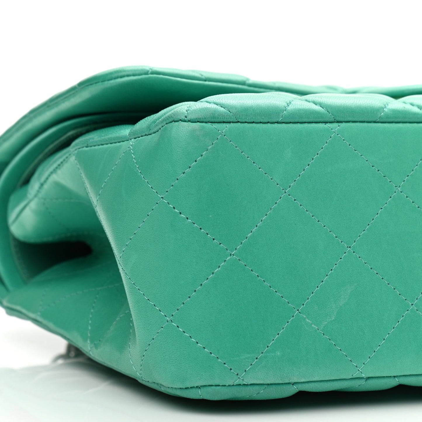 Lambskin Quilted Jumbo Double Flap Green