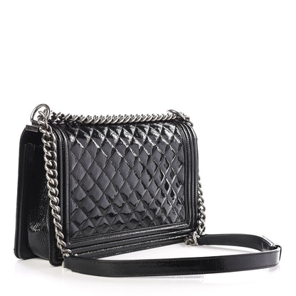 Chanel Distressed Patent Quilted New Medium Boy Flap Black 2 of 9