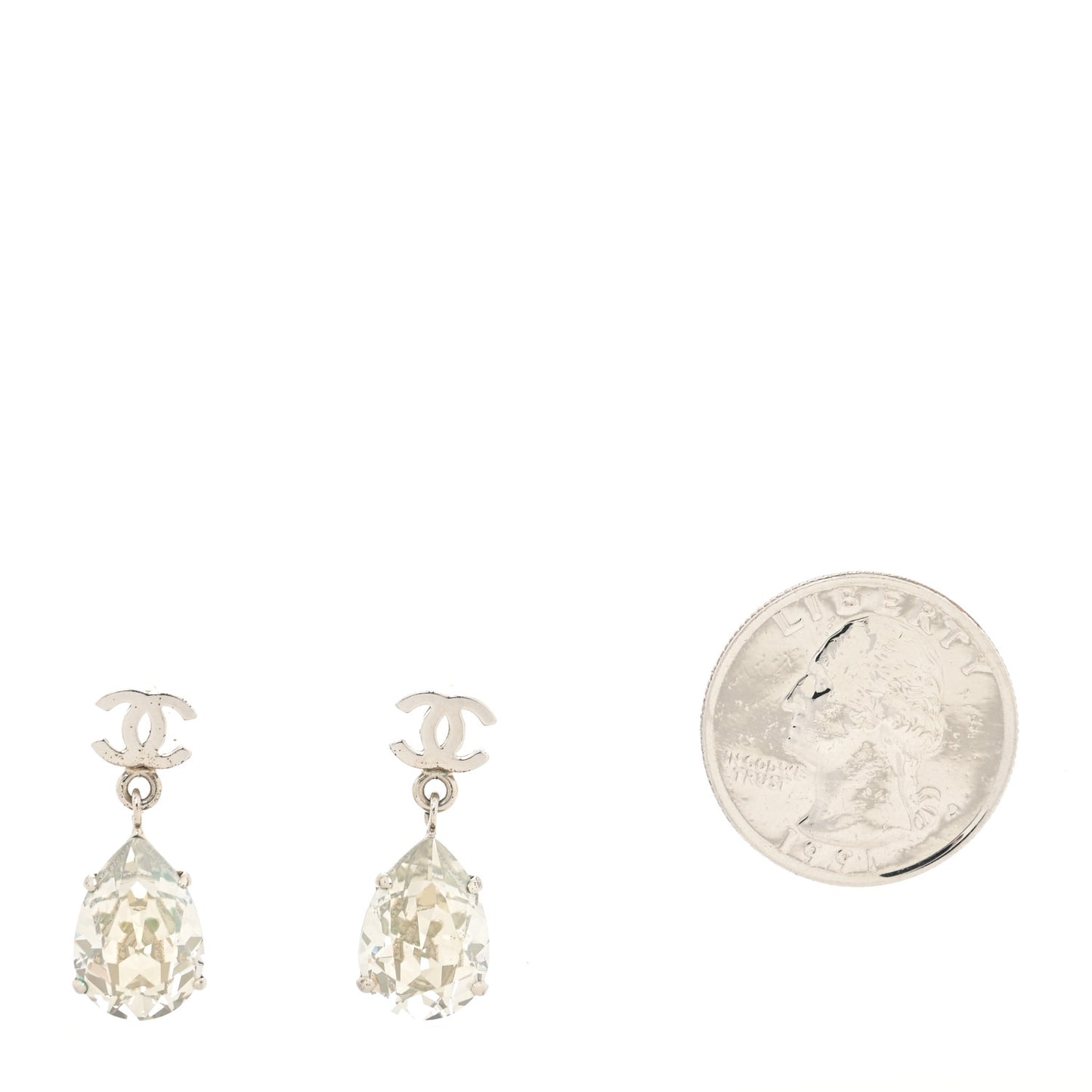 Crystal CC Tear Drop Earrings Silver