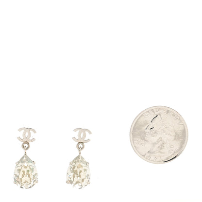 Chanel Crystal CC Tear Drop Earrings Silver 2 of 4