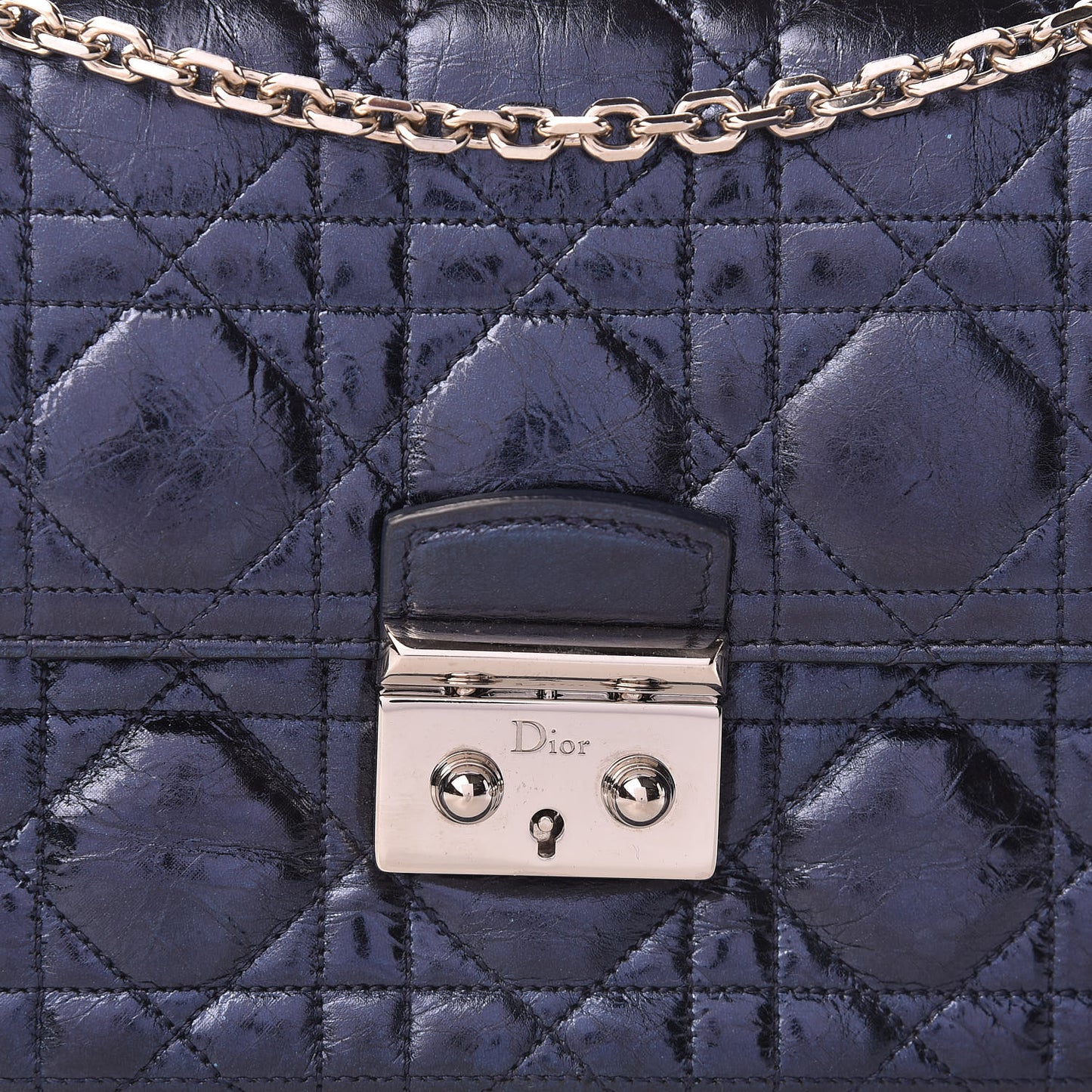 Metallic Calfskin Cannage Miss Dior Promenade Pouch Marine