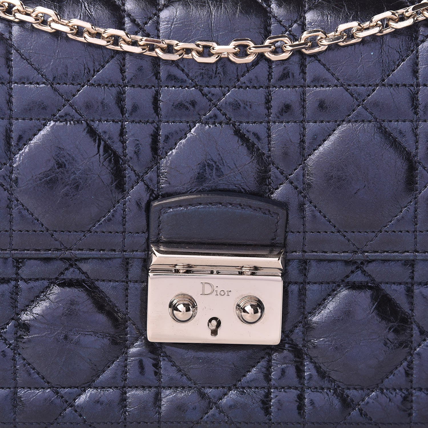 Christian Dior Metallic Calfskin Cannage Miss Dior Promenade Pouch Marine 8 of 10