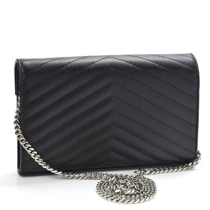 Saint Laurent Grain De Poudre Matelasse Chevron Monogram Chain Wallet Black 2 of 10