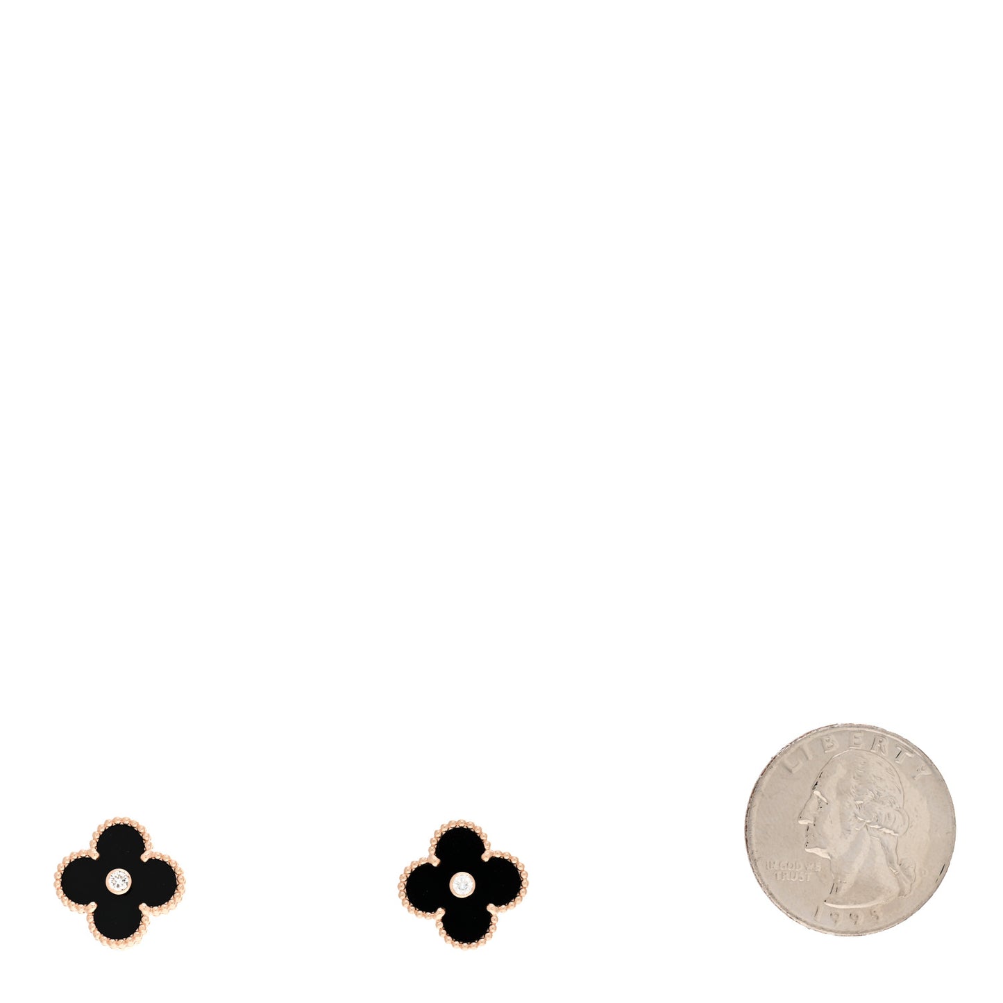 18K Rose Gold Diamond Black Onyx Vintage Alhambra Earrings