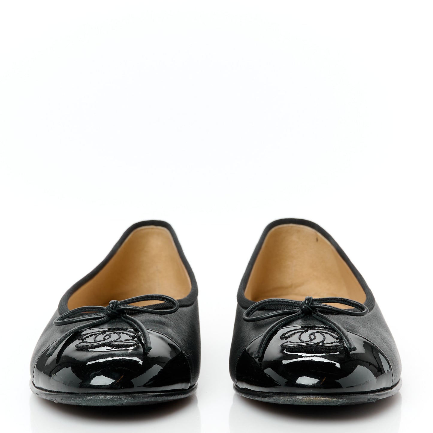 Lambskin Patent Cap Toe Ballerina Flats 39 Black