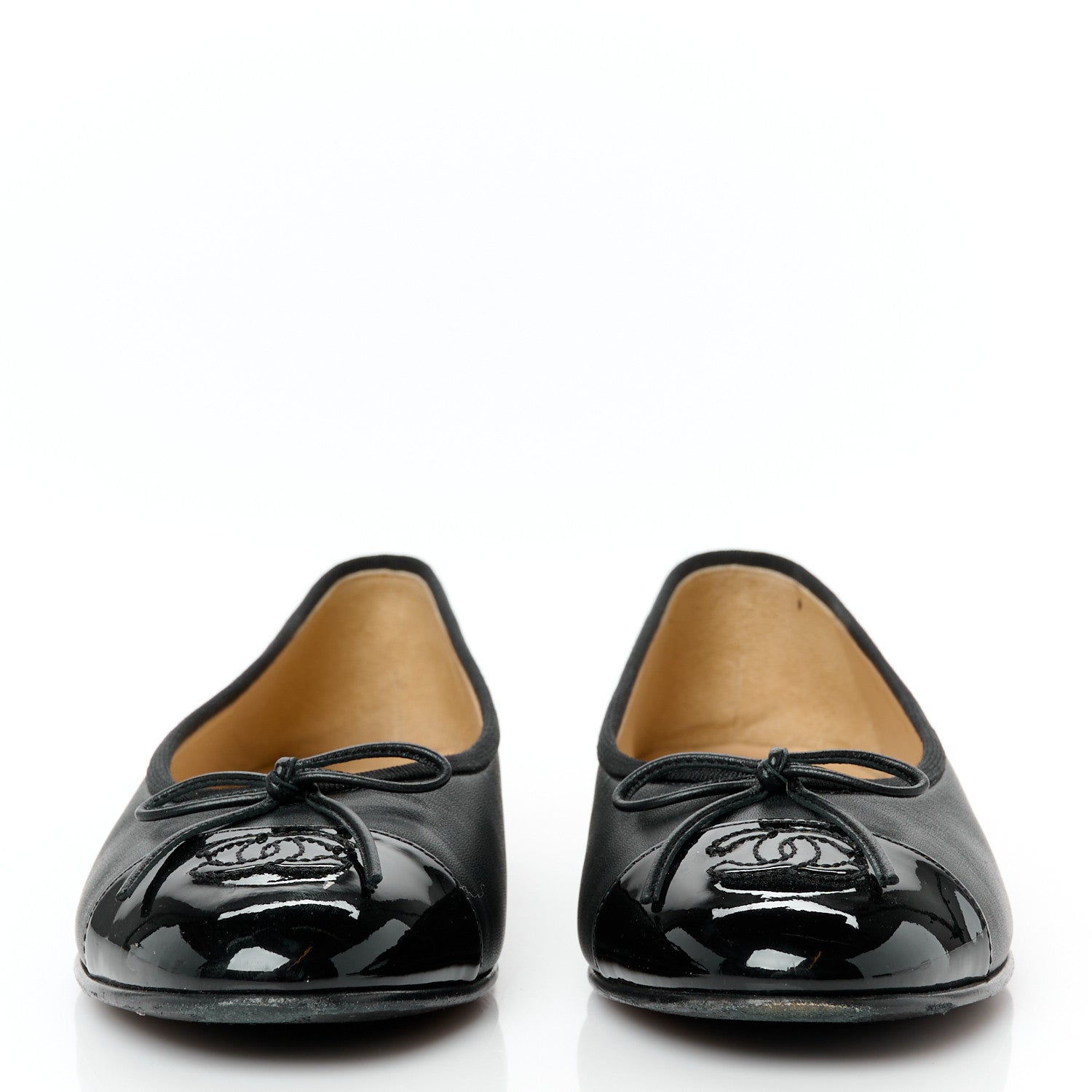 Chanel Lambskin Patent Cap Toe Ballerina Flats 39 Black 3 of 10