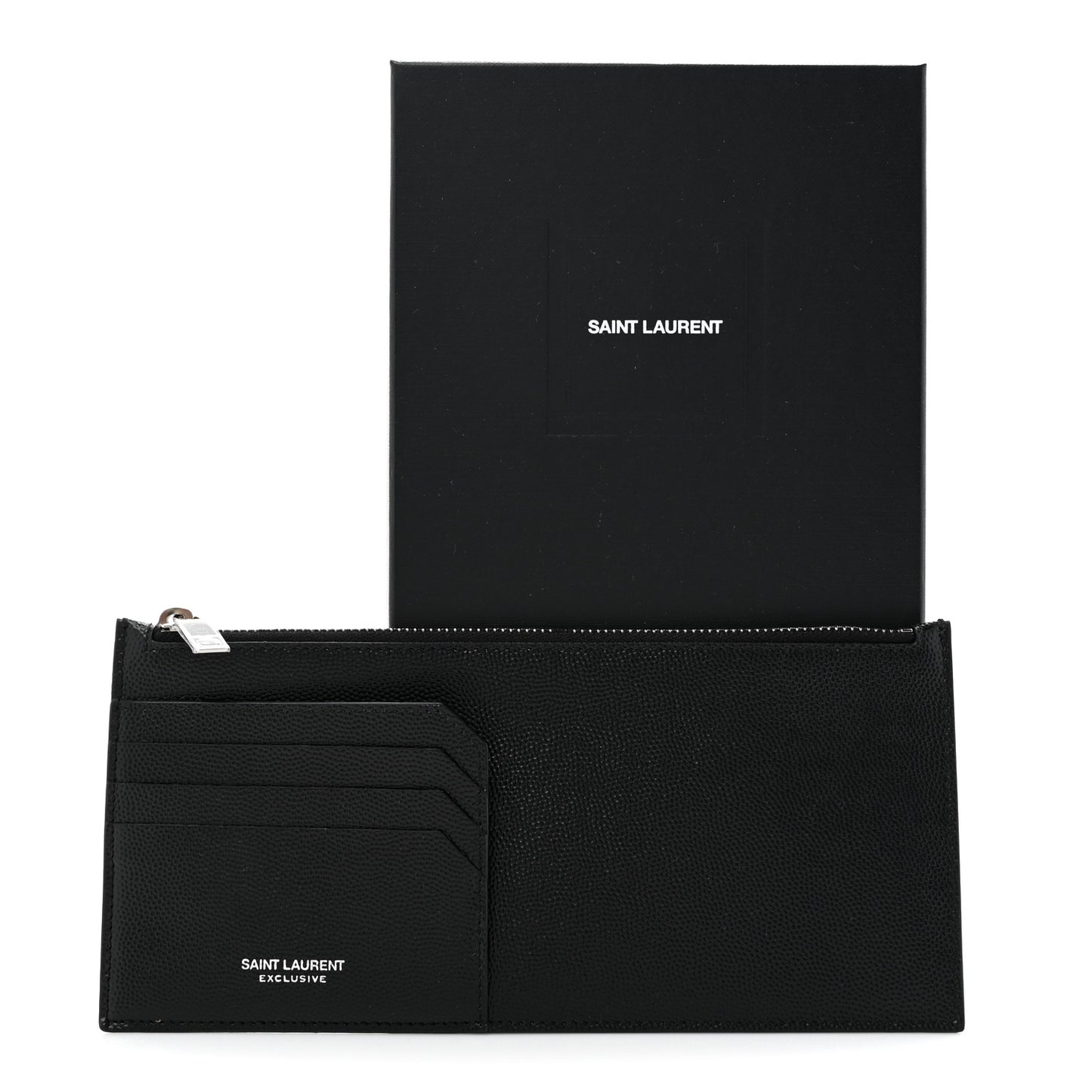 Grained Calfskin Zip Pouch Tech Card Holder Black