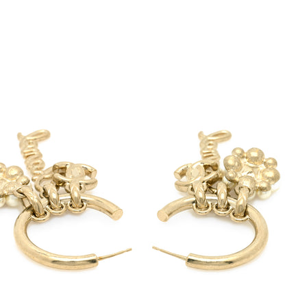 Chanel Crystal Pearl CC Turnlock Climber Hoop Earrings Gold Red Pearly White 3 of 4
