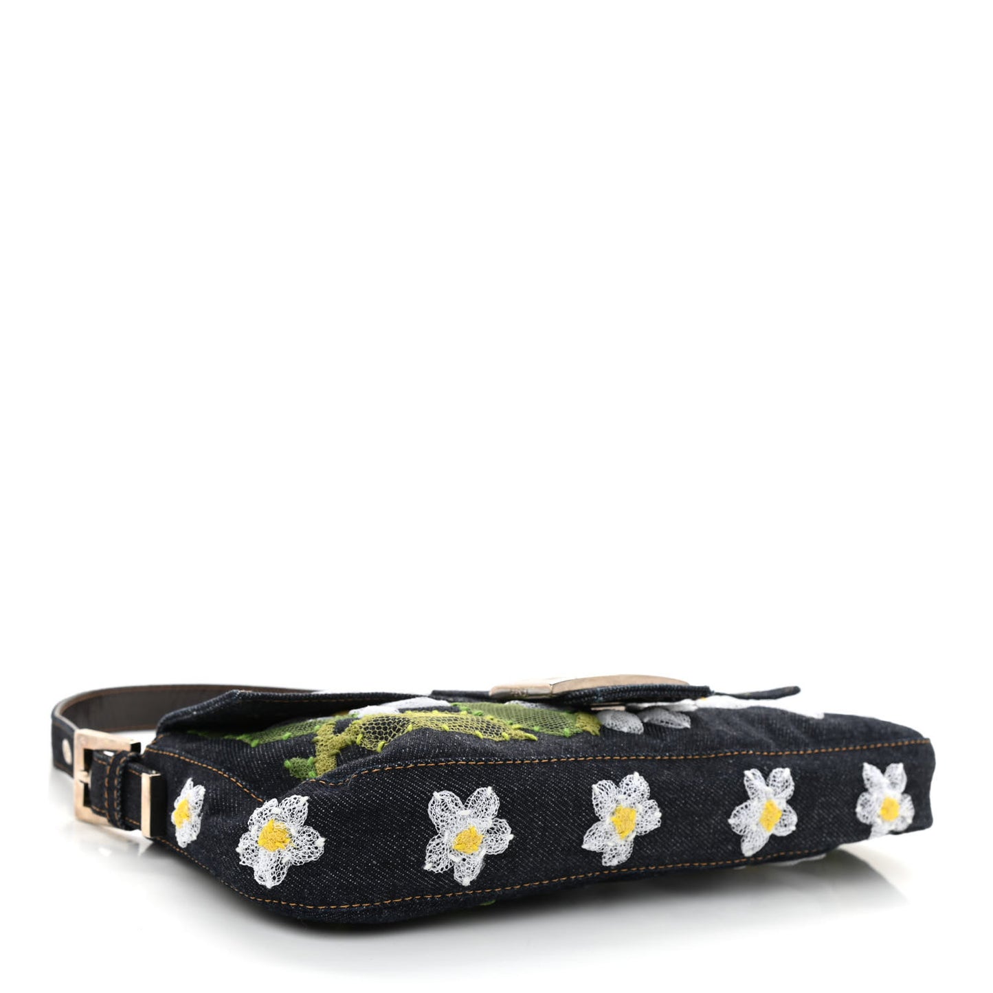 Denim Flower Applique Baguette Blue