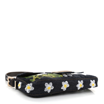 Fendi Denim Flower Applique Baguette Blue 4 of 7