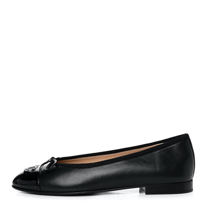 Chanel Lambskin Patent Cap Toe Ballerina Flats 37 Black 1 of 9