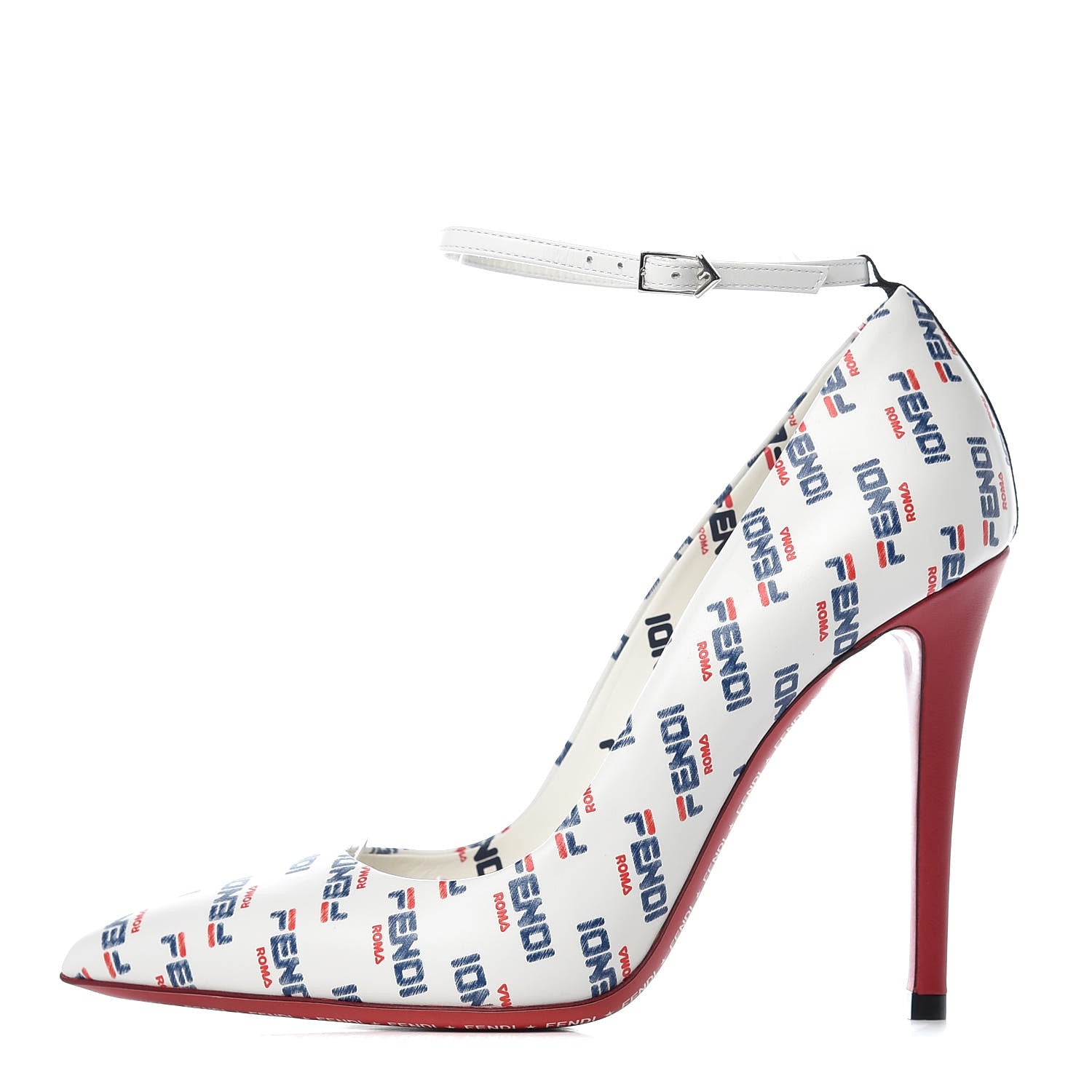 Fendi X FILA Vitello Mania Logo Print High Heel Pumps 38 White Blue Red Fragola 1 of 8