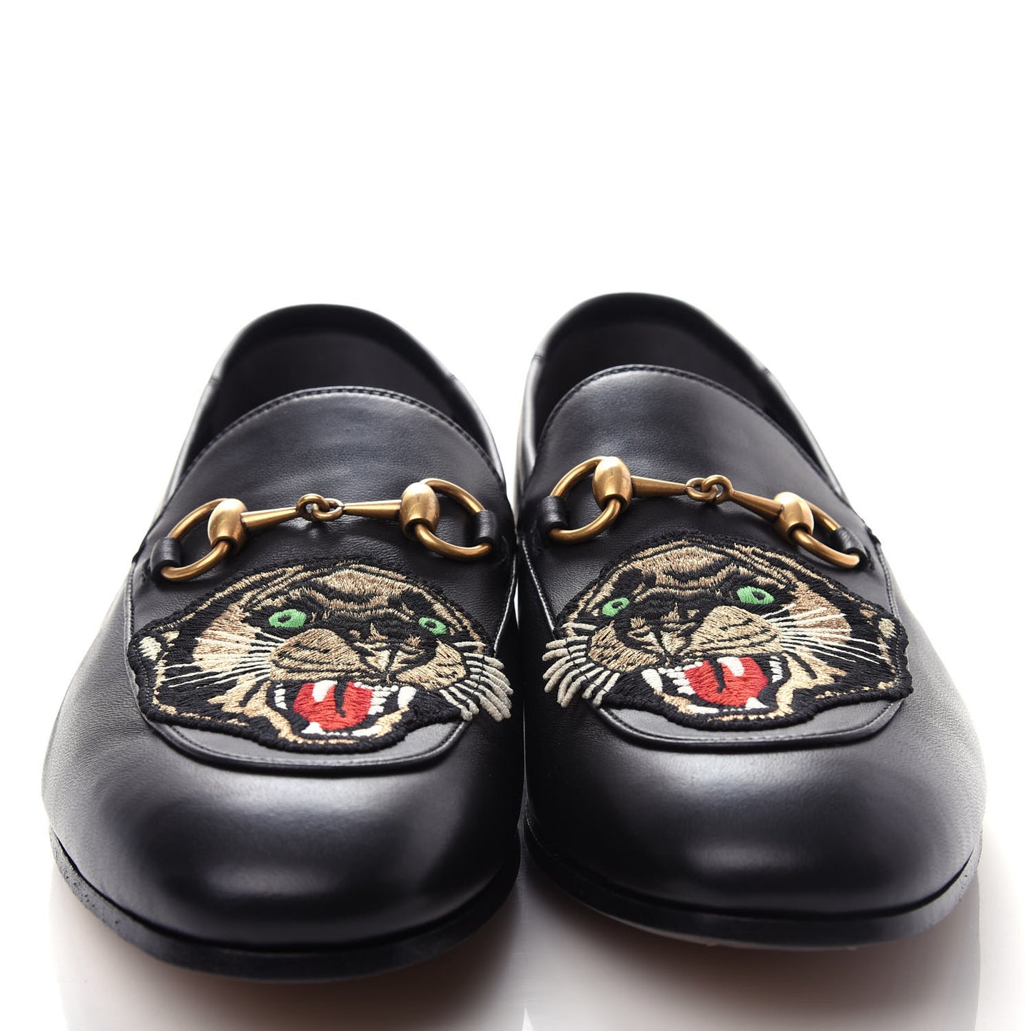 Goatskin Tiger Embroidered Mens Horsebit Loafers 8.5 Black