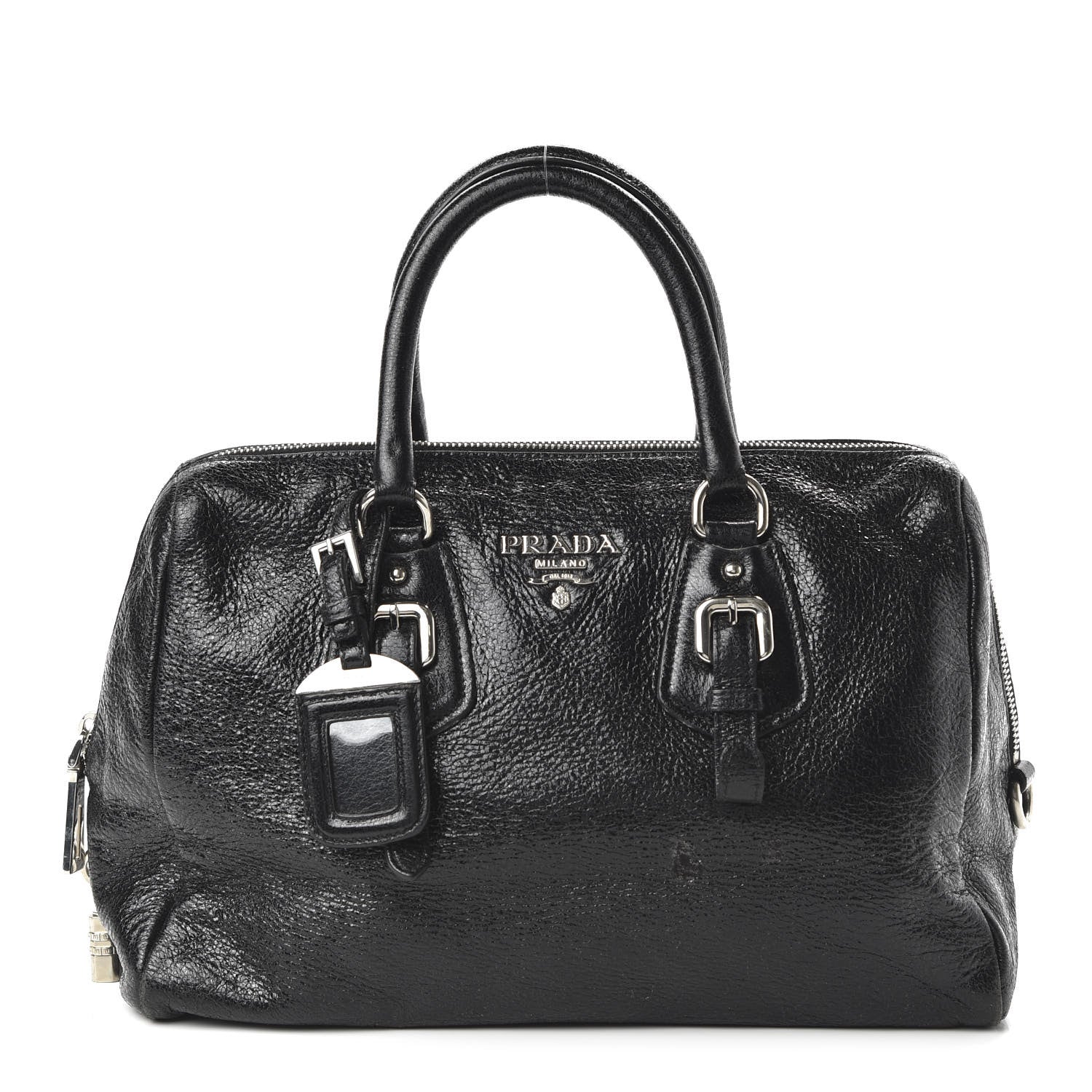 Prada Vernice Naplak Zipper Bowler Tote Black 1 of 9