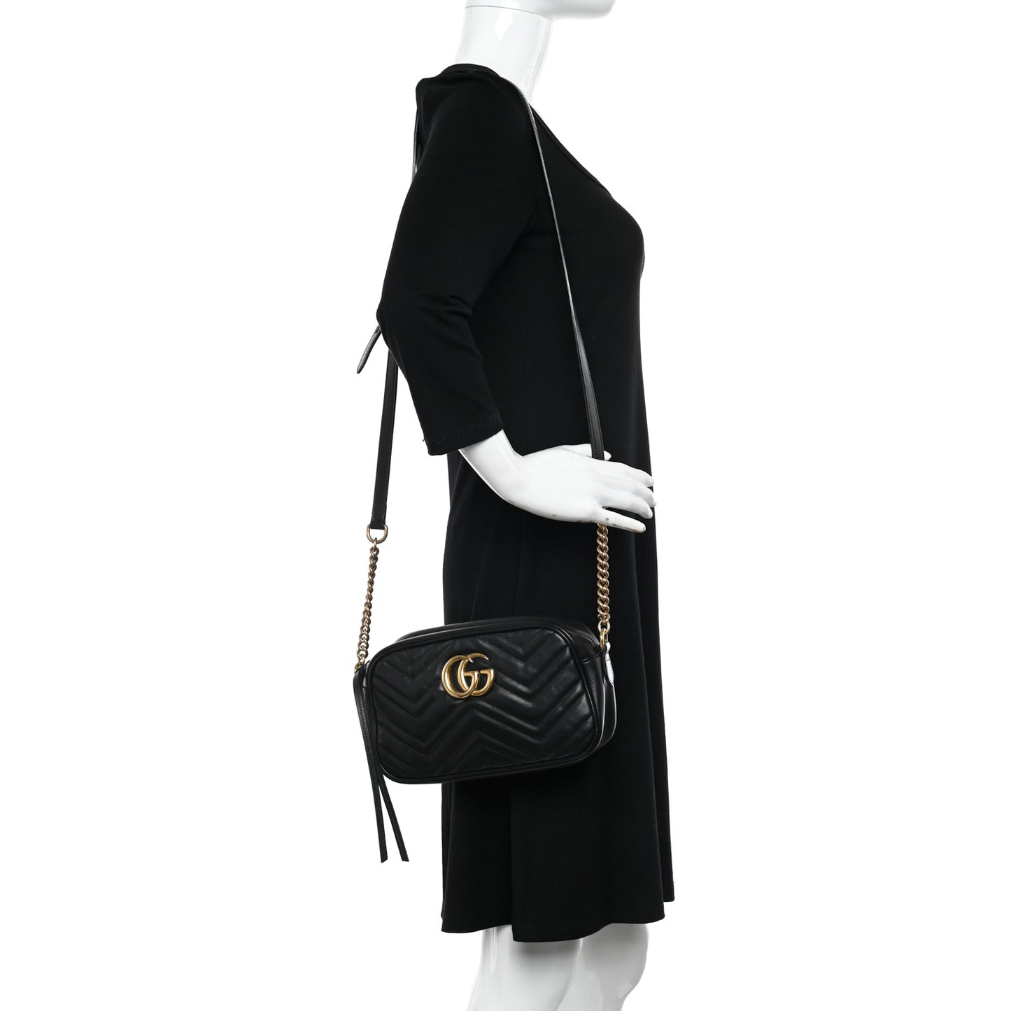 Calfskin Matelasse Small GG Marmont Chain Shoulder Bag Black