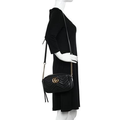 Gucci Calfskin Matelasse Small GG Marmont Chain Shoulder Bag Black 2 of 12