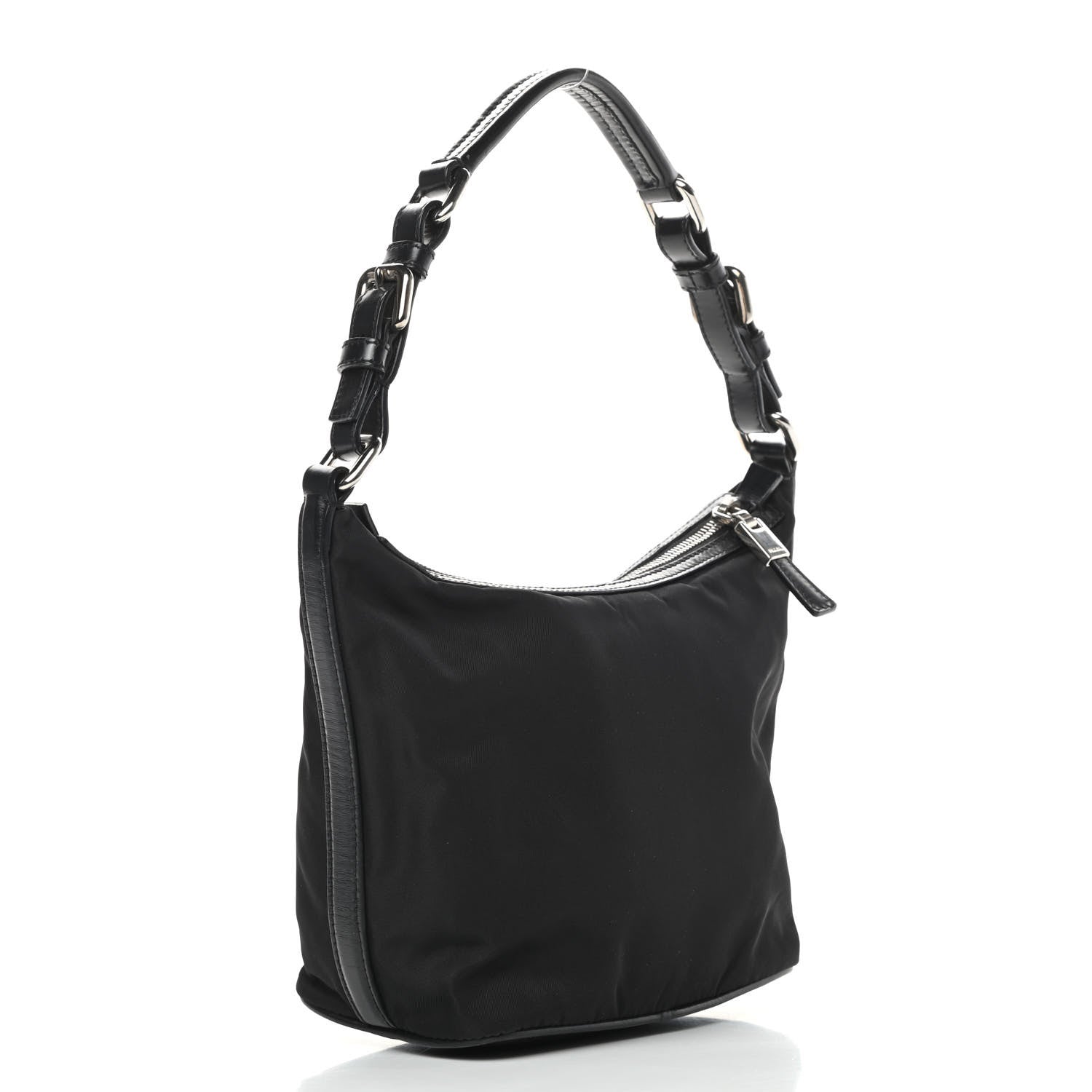 Prada Tessuto Nylon Calfskin Hobo Black 3 of 10