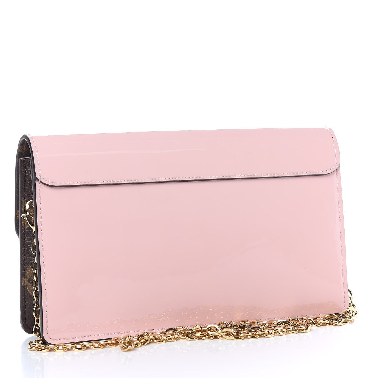 Patent Calfskin Monogram Cherrywood Chain Wallet Rose Ballerine