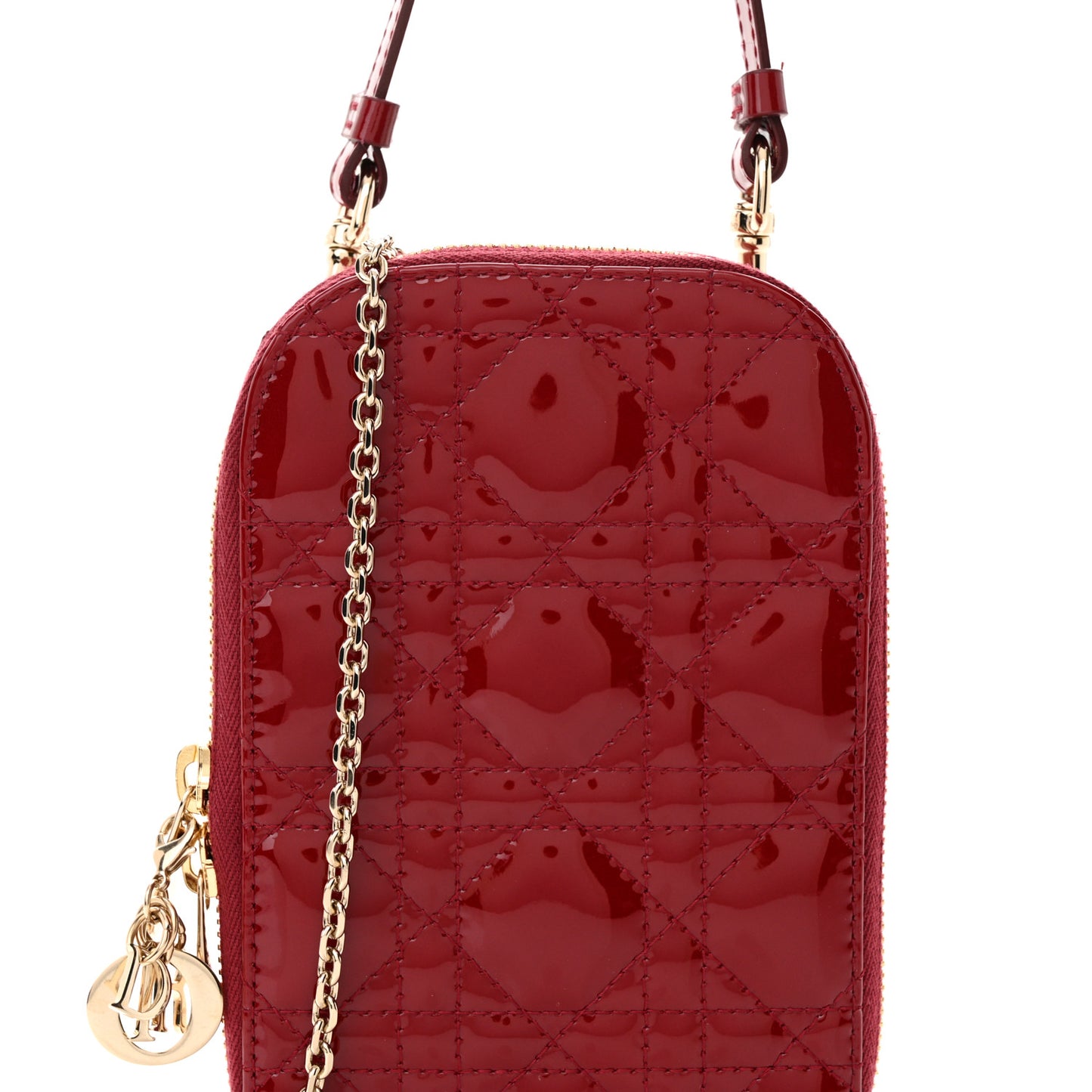 Patent Cannage Lady Dior Phone Holder Red