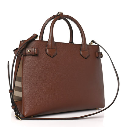 Burberry Grainy Calfskin House Check Medium Banner Tote Tan 3 of 8