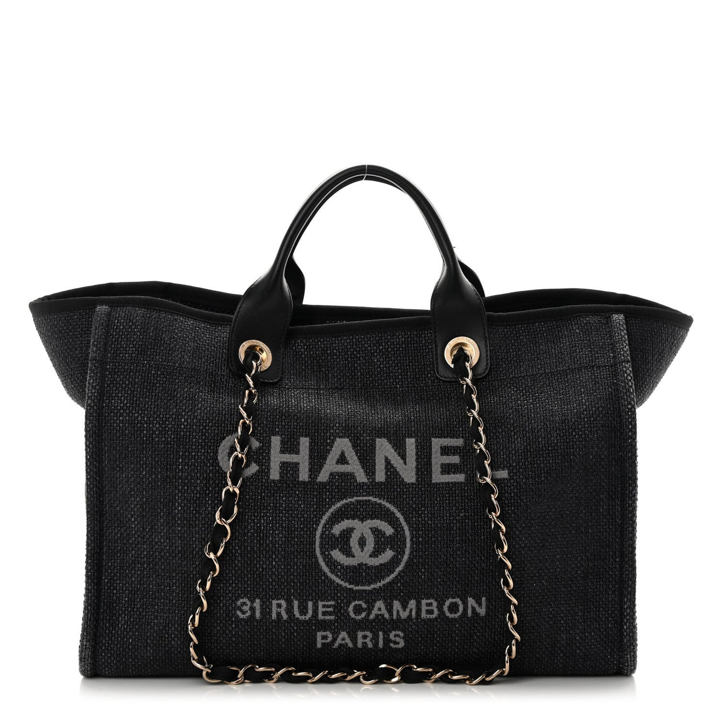 Woven Straw Raffia Large Deauville Tote Black