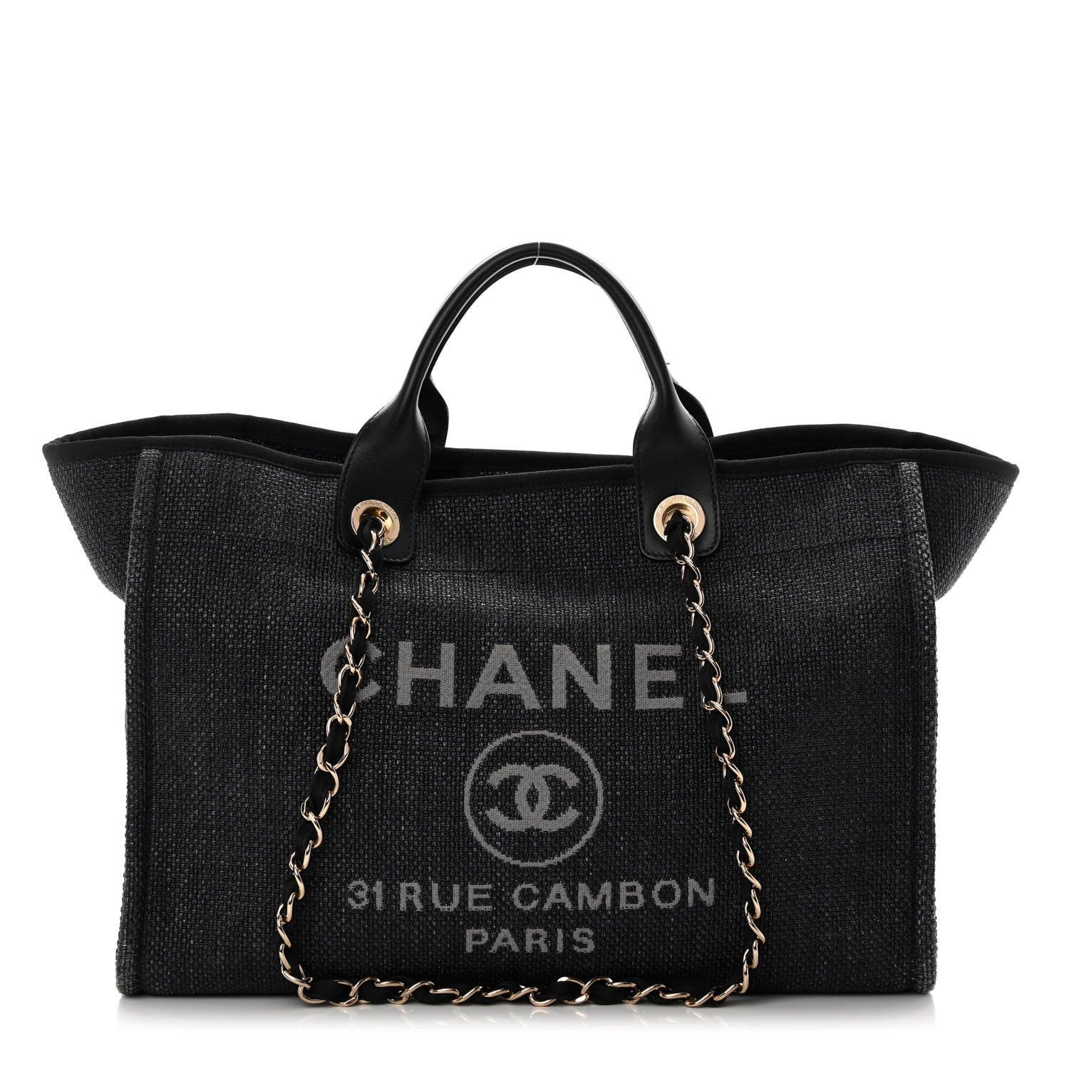 Chanel Woven Straw Raffia Large Deauville Tote Black 1 of 13