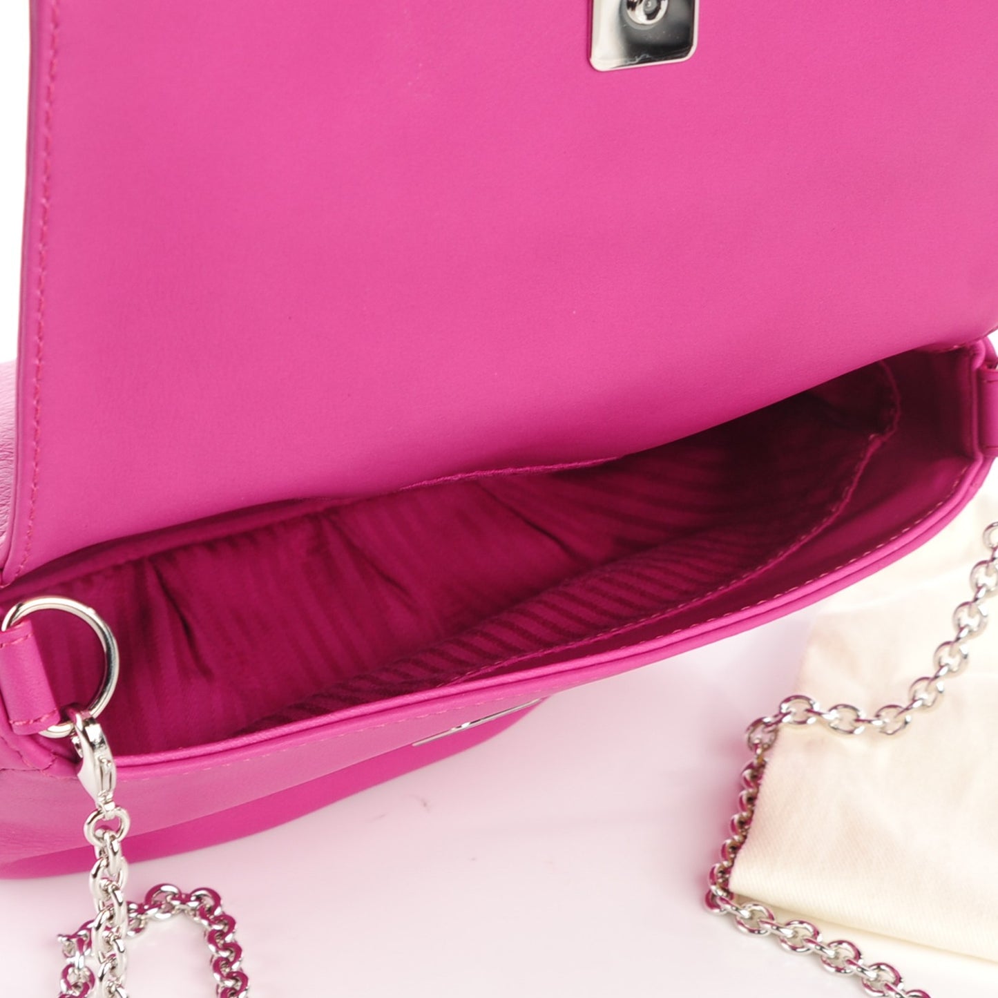 Vitello Flamingo Enamel Fendista Pouchette Crossbody Magenta