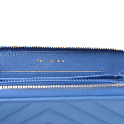 Chanel Caviar Chevron Quilted Small Zip Around Wallet Blue 7 of 8