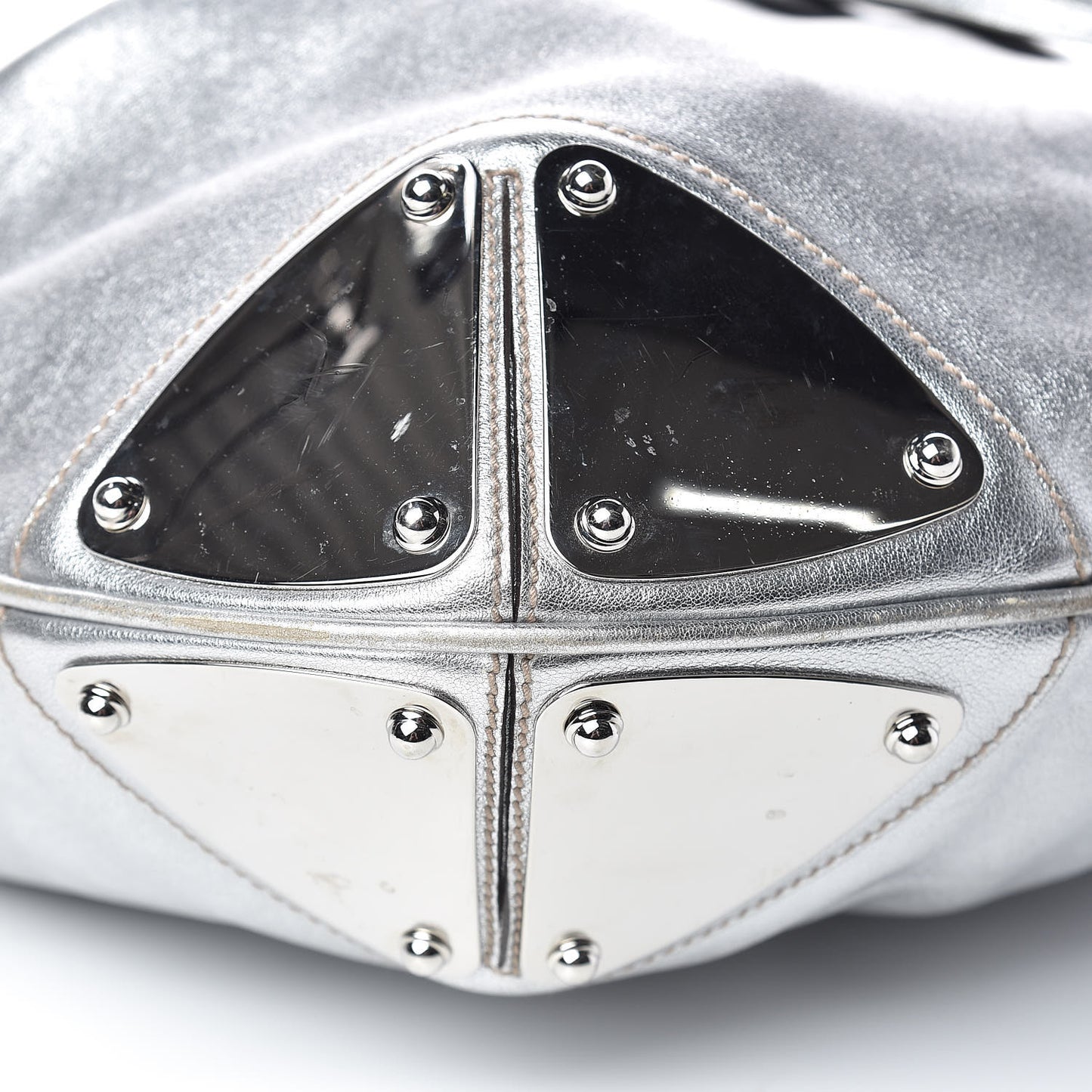 Metallic Calfskin Large Indy Top Handle Hobo Silver