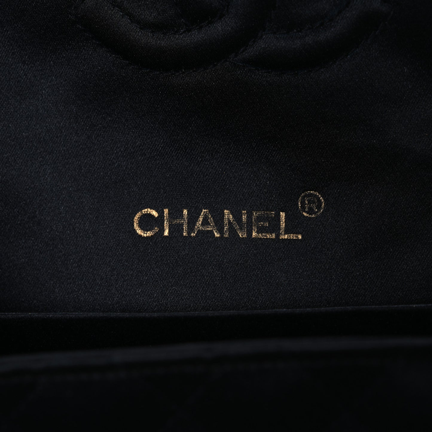 Satin Quilted Flap Shoulder Bag Black Gold