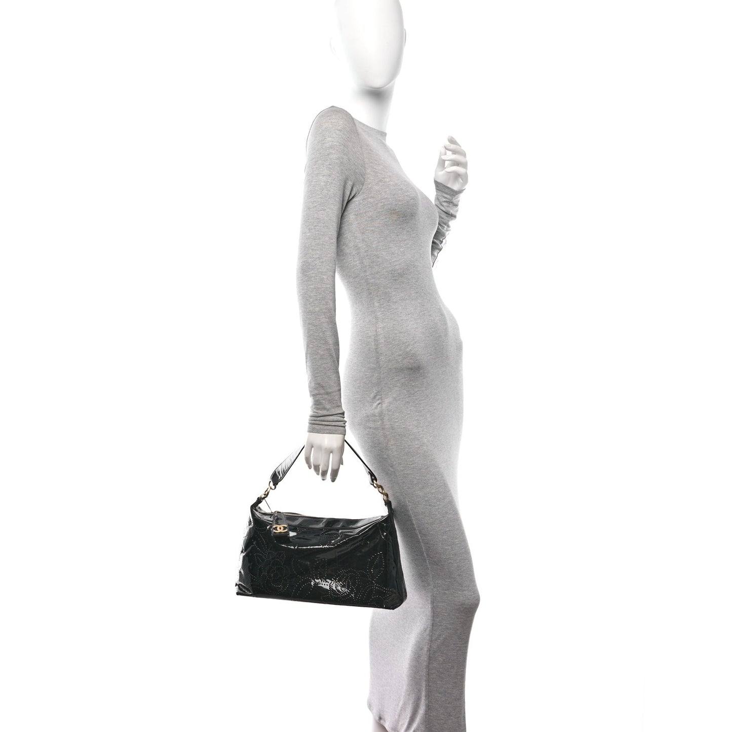 Patent Perforated Camelia Hobo Black