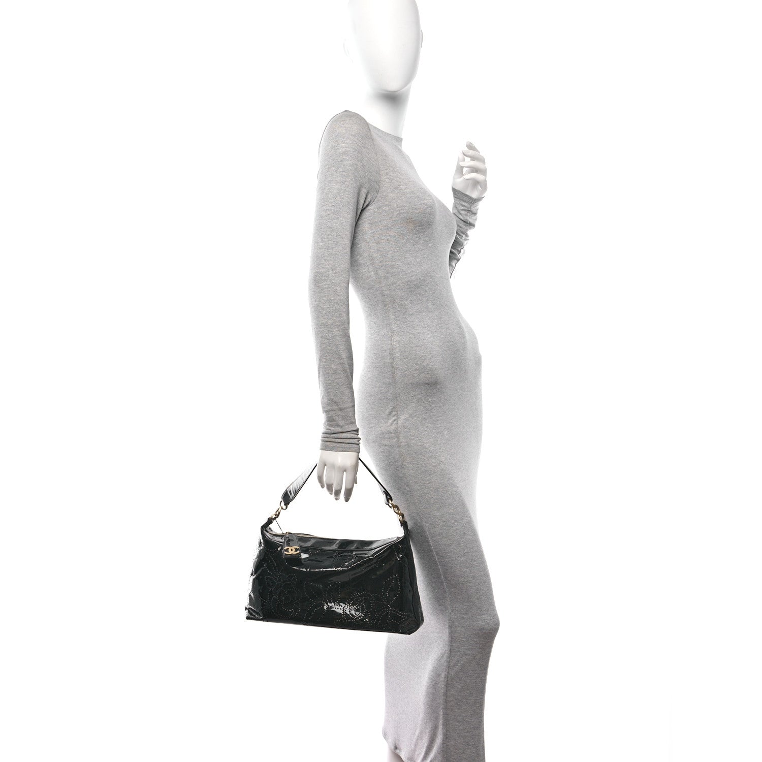 Chanel Patent Perforated Camelia Hobo Black 2 of 11
