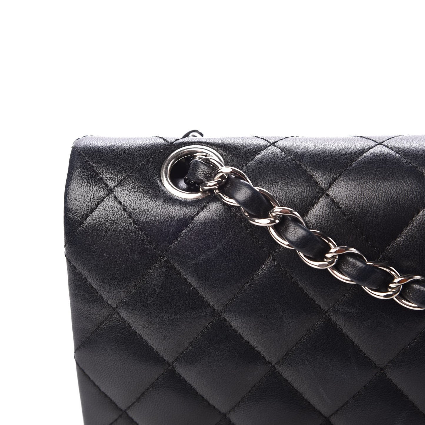 Lambskin Quilted Medium Double Flap Black