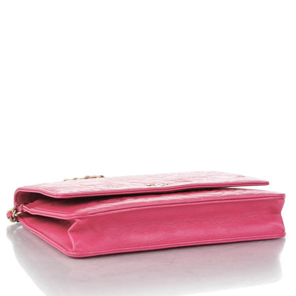 Chanel Lambskin Camellia Embossed Wallet On Chain WOC Pink 4 of 8