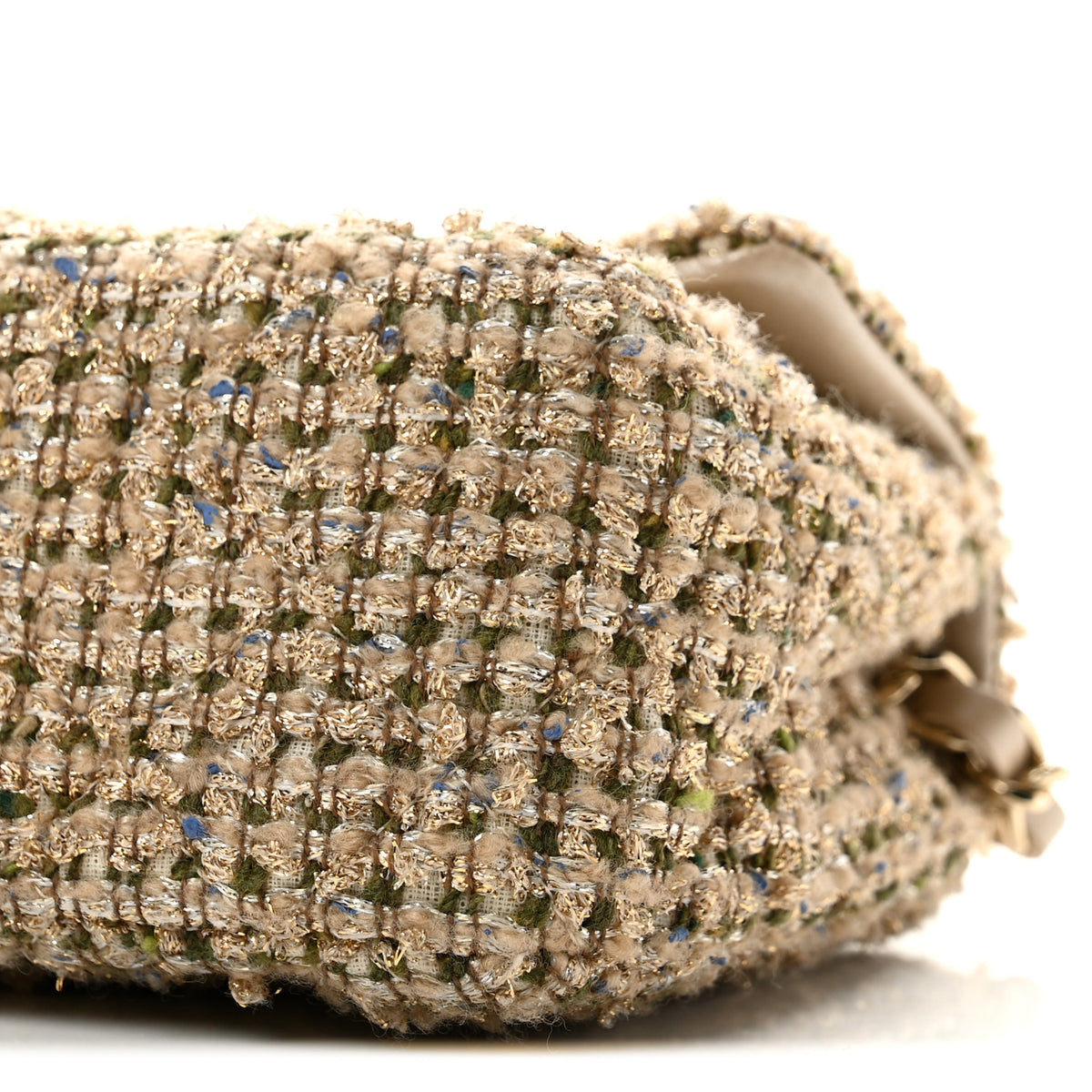Tweed Quilted Mini Rectangular Flap Beige