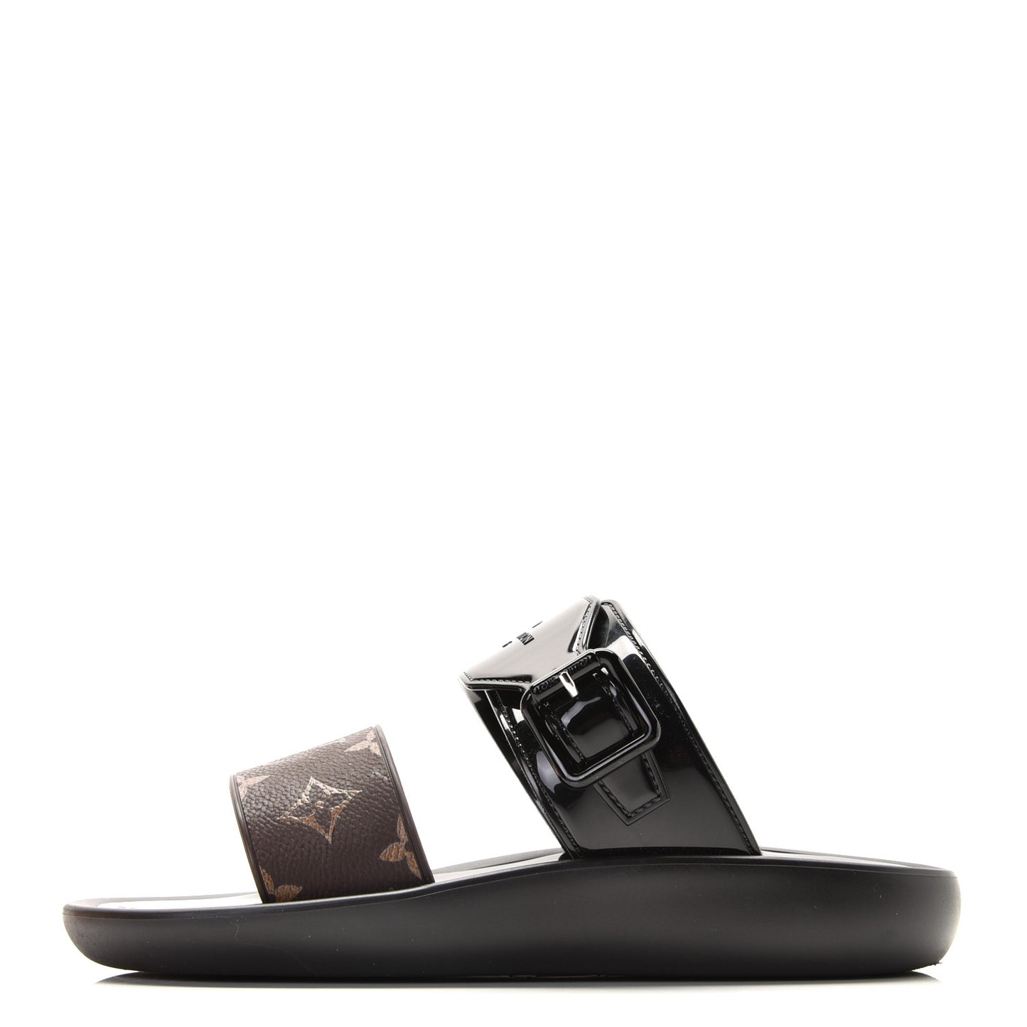 Monogram Sunbath Flat Mule Sandals 37 Black