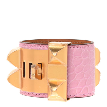 Hermes Matte Alligator Collier De Chien CDC Bracelet T1 5P Pink 3 of 6