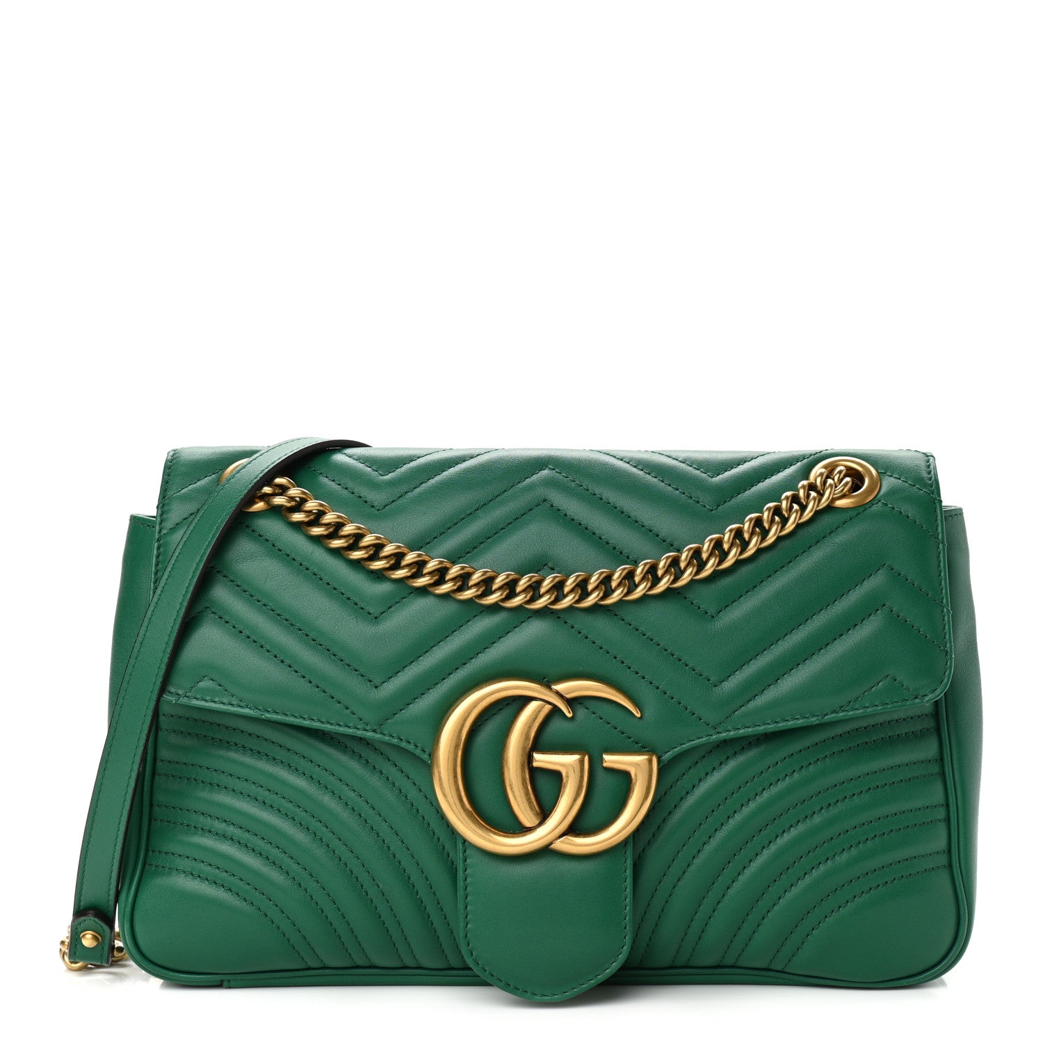 Gucci Calfskin Matelasse Medium GG Marmont Shoulder Bag Emerald Green 1 of 11