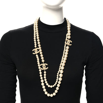 Chanel Graduated Pearl Studded CC Long Necklace Gold 2 of 4