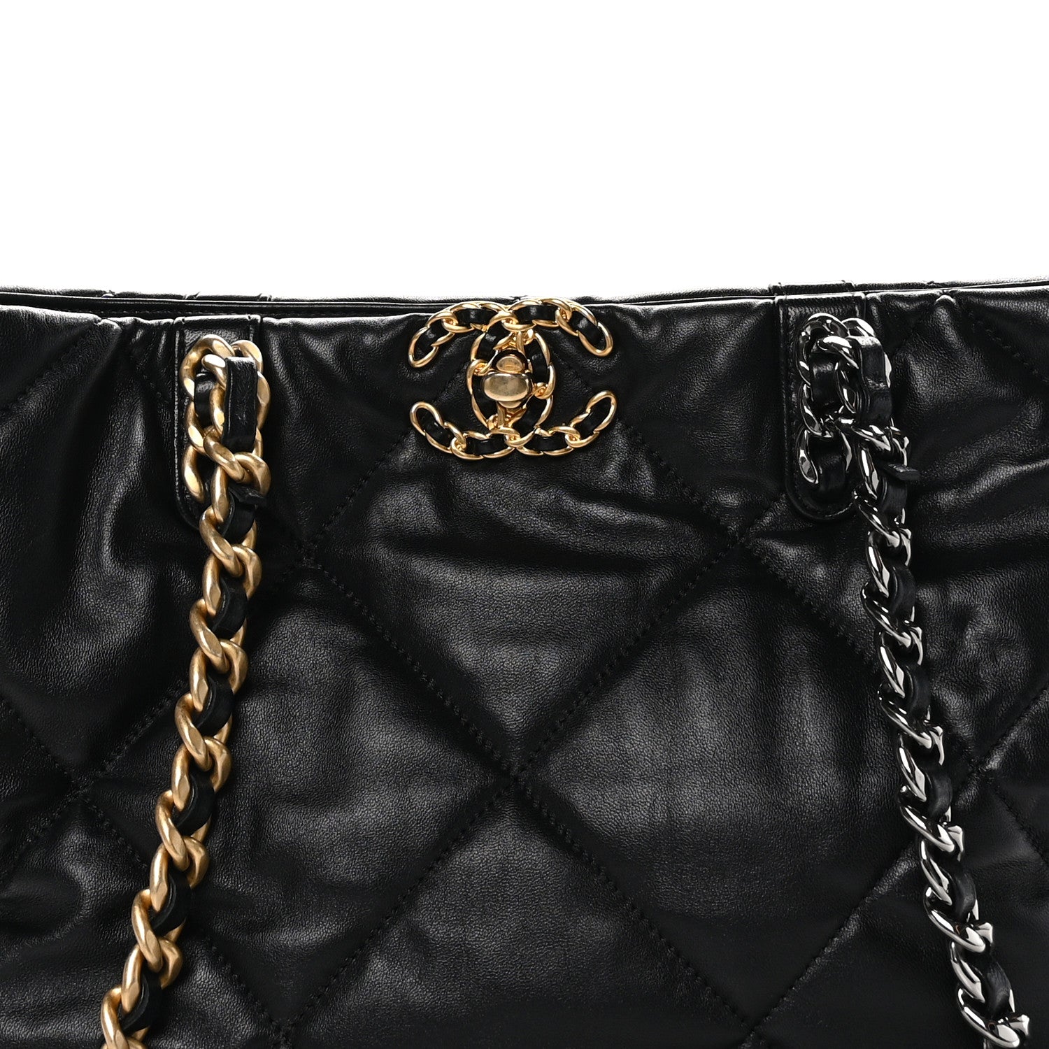 Chanel Lambskin Quilted Chanel 19 East West Shopping Bag Black 8 of 10