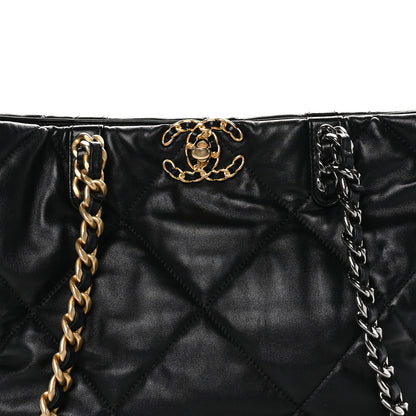 Chanel Lambskin Quilted Chanel 19 East West Shopping Bag Black 8 of 10
