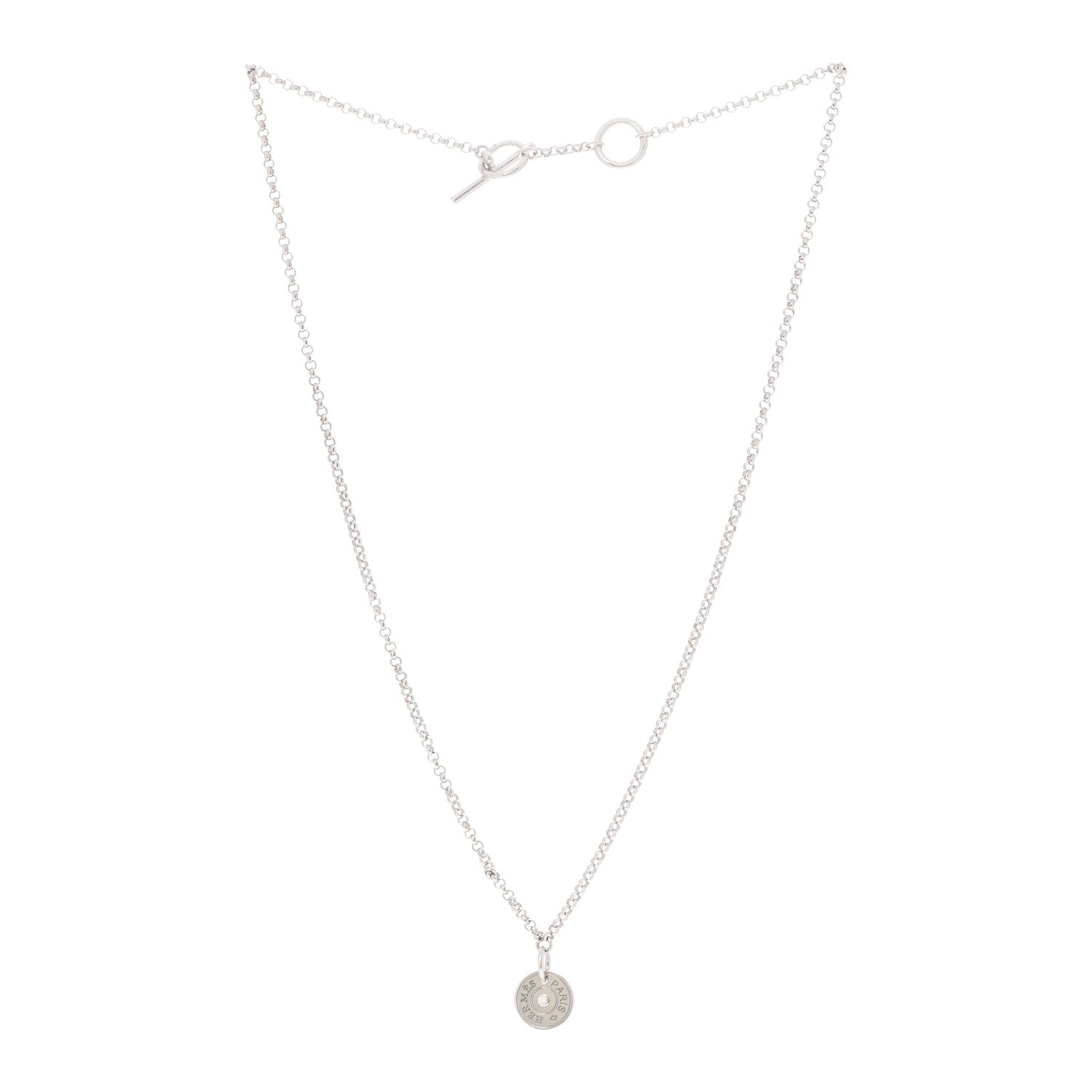 Hermes 18K White Gold Diamond Gambade Clou de Selle Pendant Necklace 3 of 6