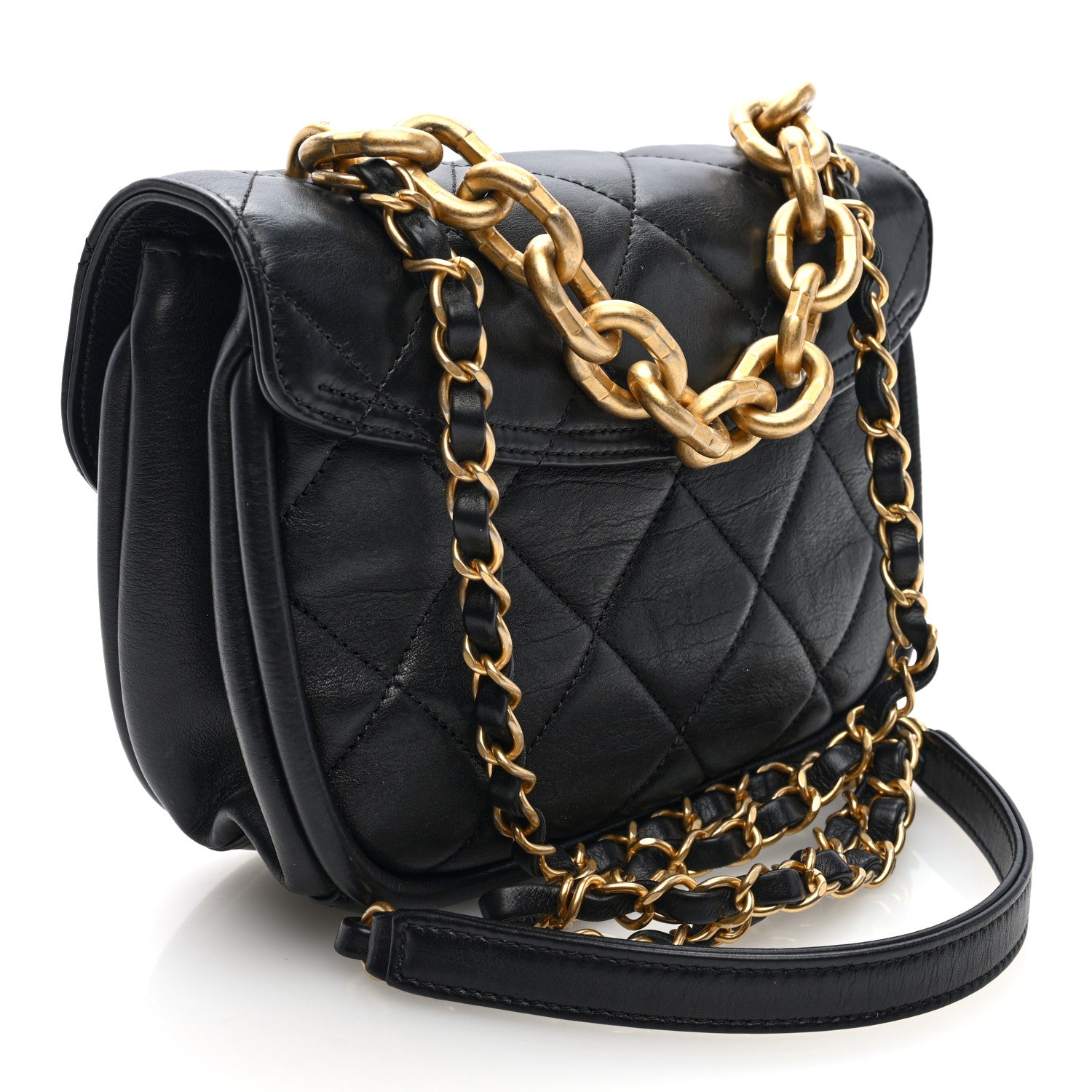 Chanel Lambskin Quilted Mini Chain Flap Messenger Bag Black 3 of 10