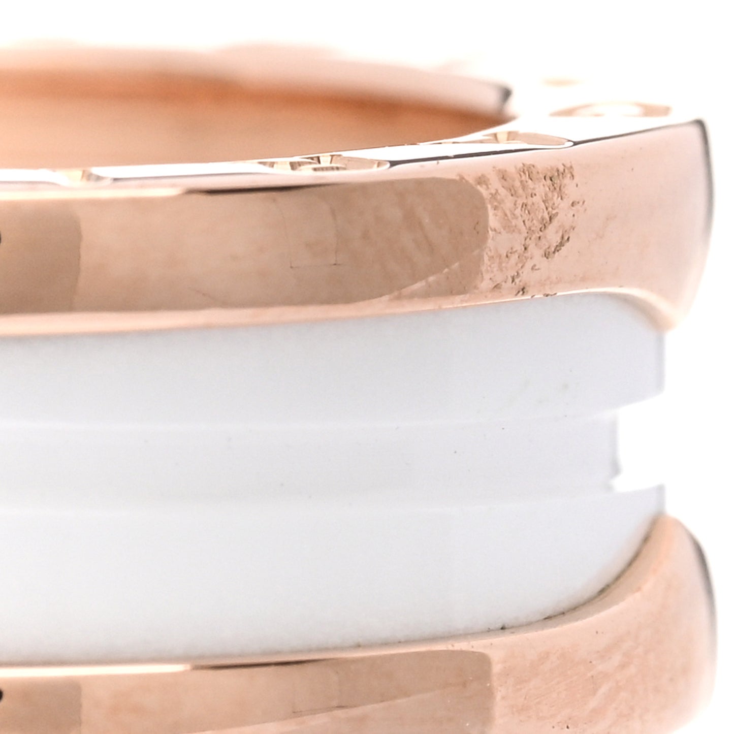 18K Rose Gold White Ceramic B.Zero1 Two-Band Ring 49 4.75