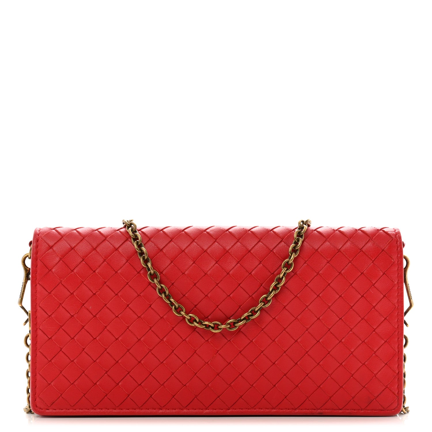 Bottega Veneta Nappa Intrecciato Continental Wallet on Chain Red 1 of 14