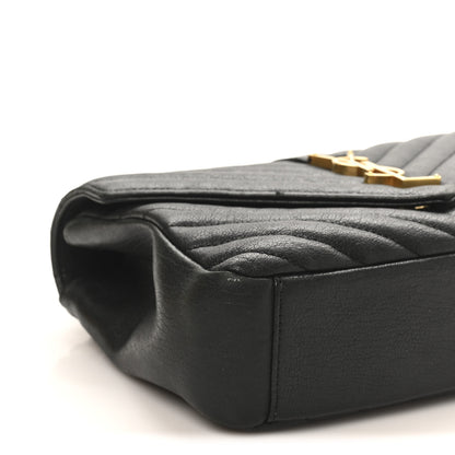 Saint Laurent Sheepskin Matelasse Chevron Monogram Medium College Bag Black 9 of 10