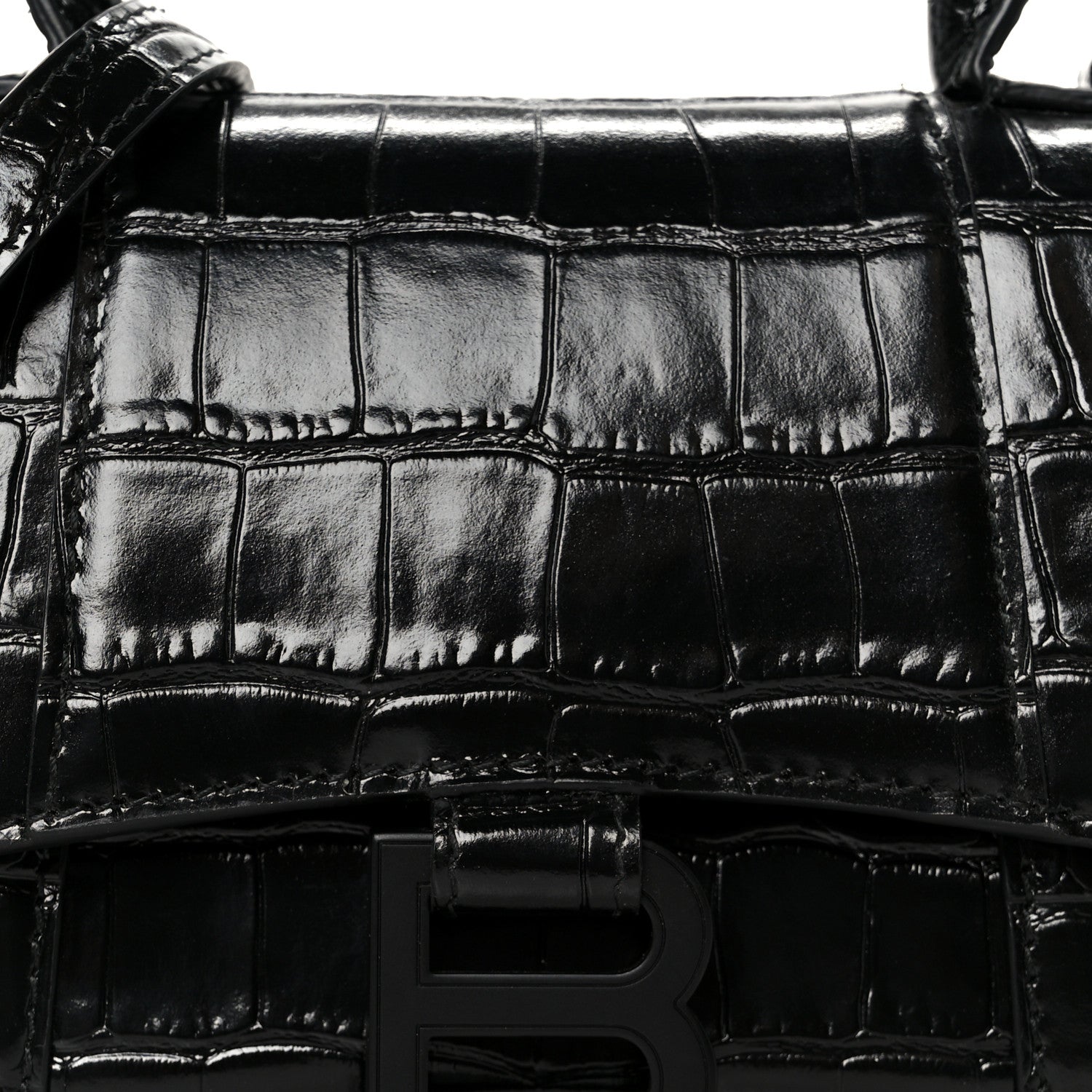 Balenciaga Shiny Calfskin Monochrome Crocodile Embossed Hourglass Top Handle Bag XS Black 9 of 11