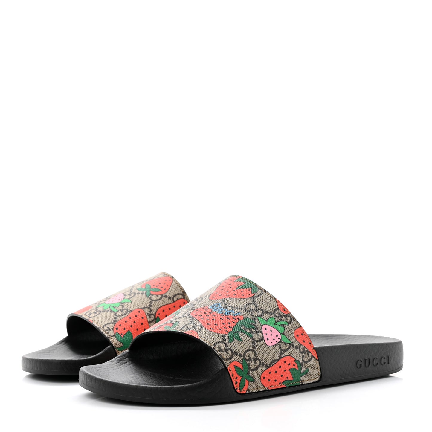 GG Supreme Monogram Strawberry Slide Sandals 40 Beige Multicolor